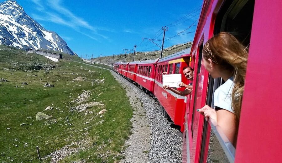 From Milan: Bernina Train, Swiss Alps & St. Moritz Day Trip - Riding the Bernina Red Train to Tirano