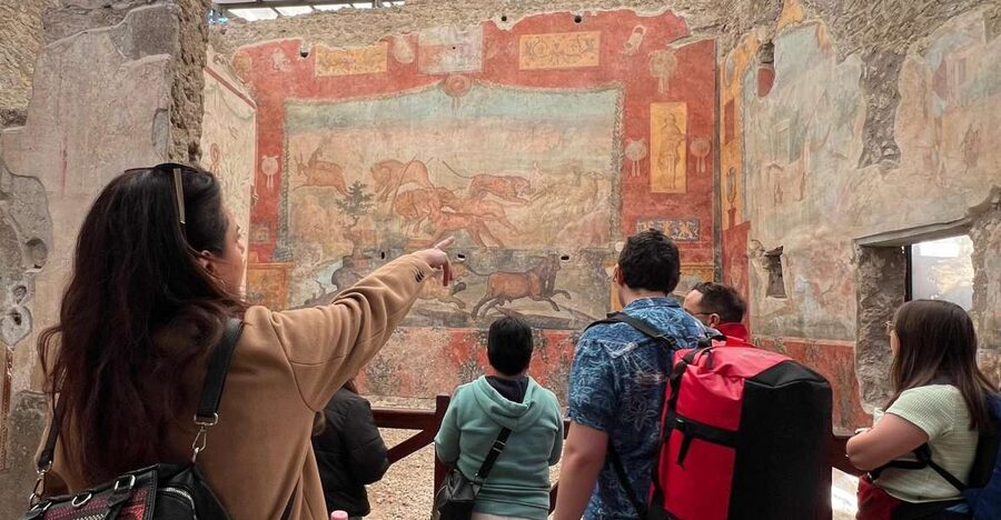 Naples: Pompeii & Mt. Vesuvius Day Trip with Tickets & Lunch - Walking through Pompeii with a local guide