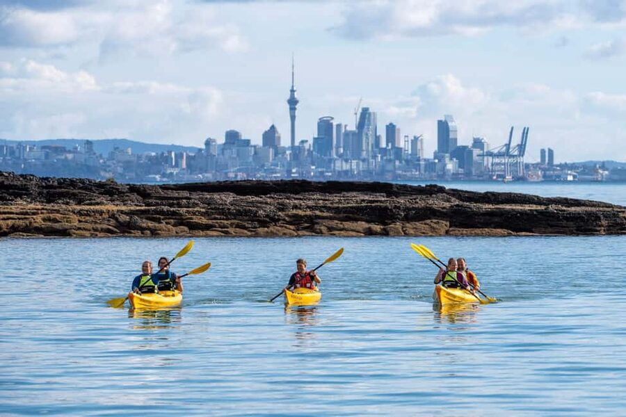 Rangitoto Island: Sea Kayak & Summit Hike Day Trip - Paddling across Waitemata Harbor